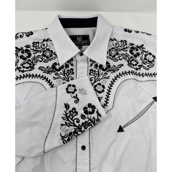 Salvaje Oeste Other - Salvaje Oeste Mens XXL Western Shirt White Black Embroidered Cowboy Pearl Snap‎